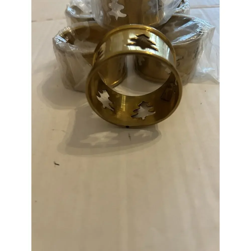 Vtg Brass Christmas Tree Napkin Rings set of 6 Dining‎ Table Linen Decor Holiday